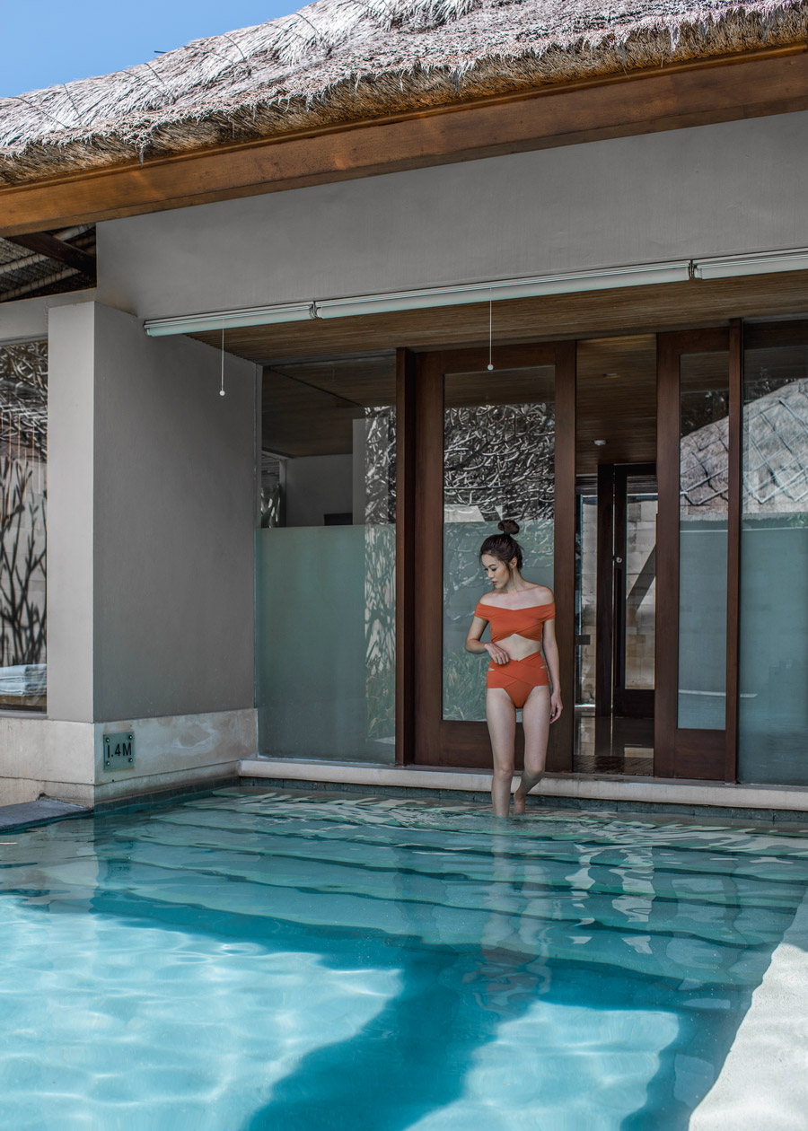 Fashion and travel blogger influencer Jenny Tsang of Tsangtastic traveling in Bali, Indonesia, wearing OYE Swimwear Lucette Bikini.