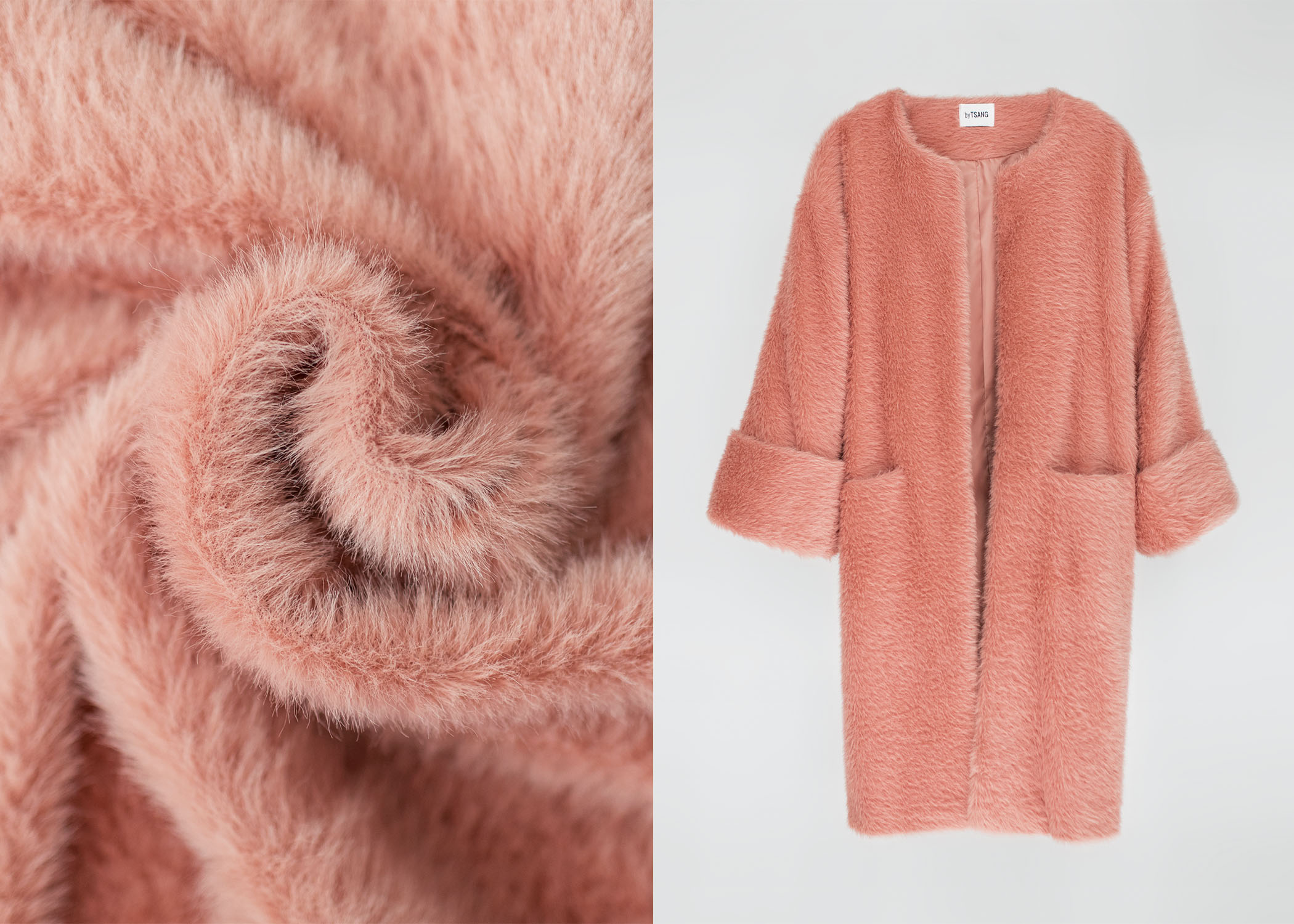 byTSANG season II fuzzy II cardigan coat in rose pink