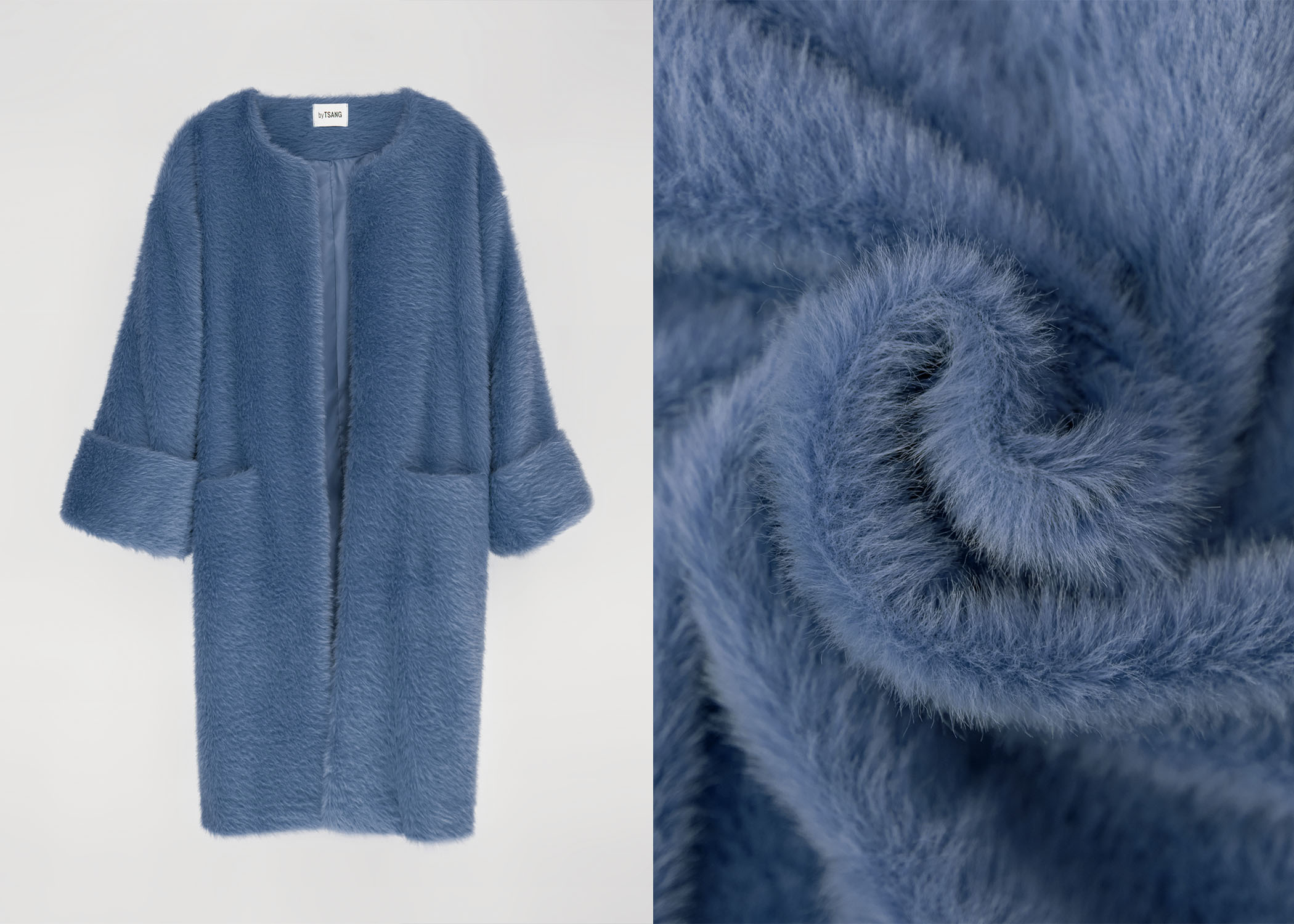 byTSANG season II fuzzy II cardigan coat in stormy sky blue