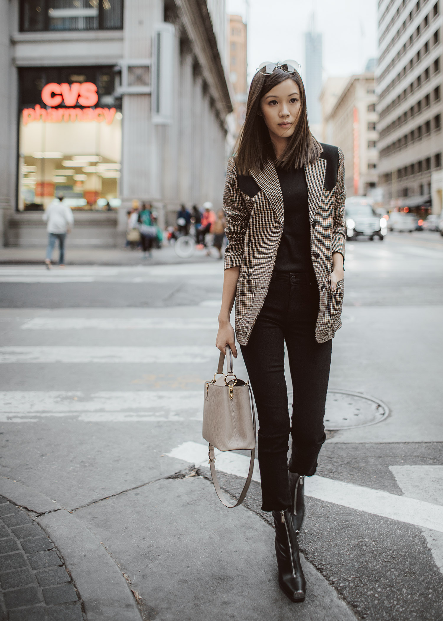 louis vuitton houndstooth checkered blazer louis vuitton capucines bag in beige and jeffrey campbell Welton Block Heel Boots