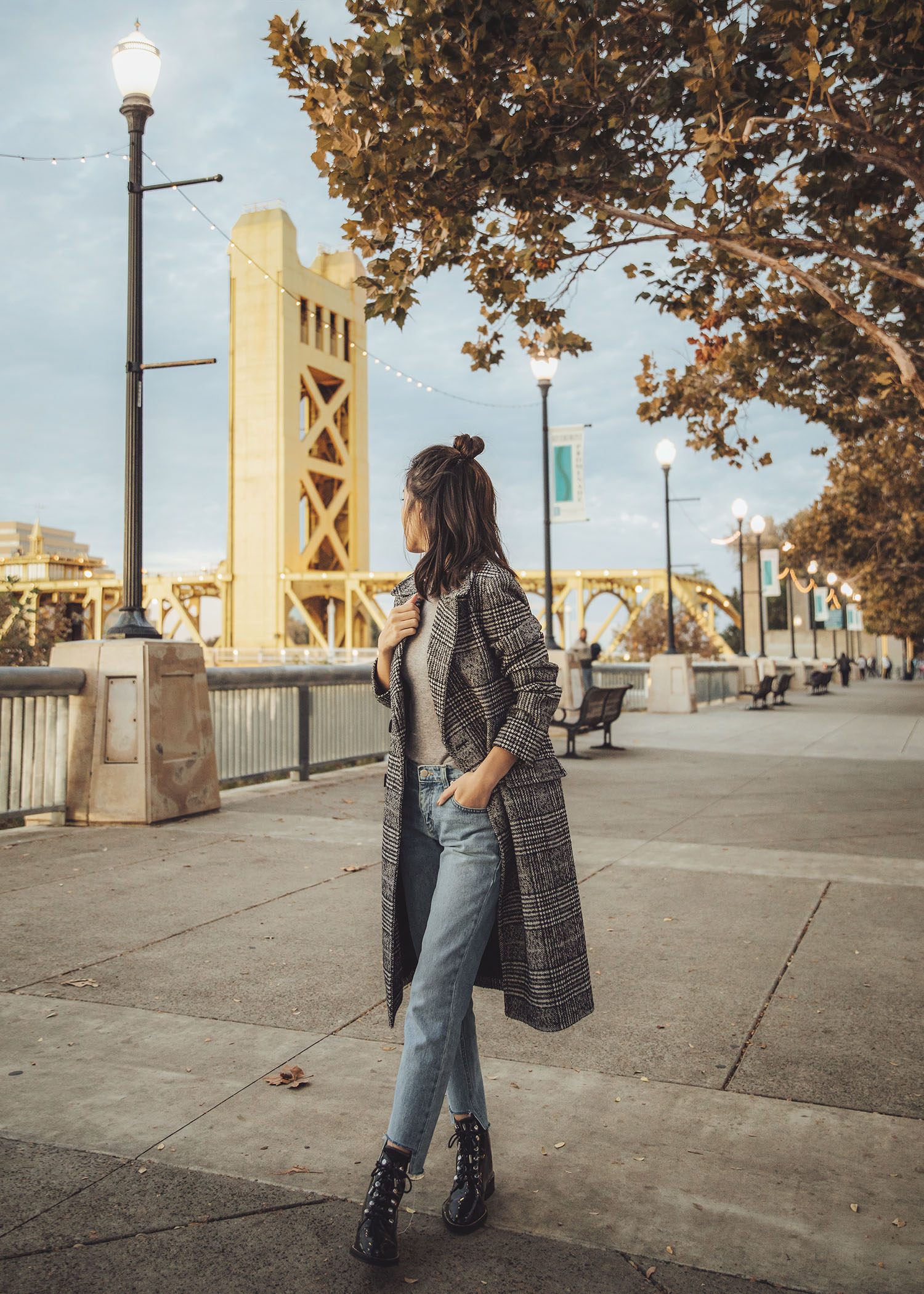 Jenny Tsang of Tsangtastic wearing Plaid Boxy Double Breasted Long Coat