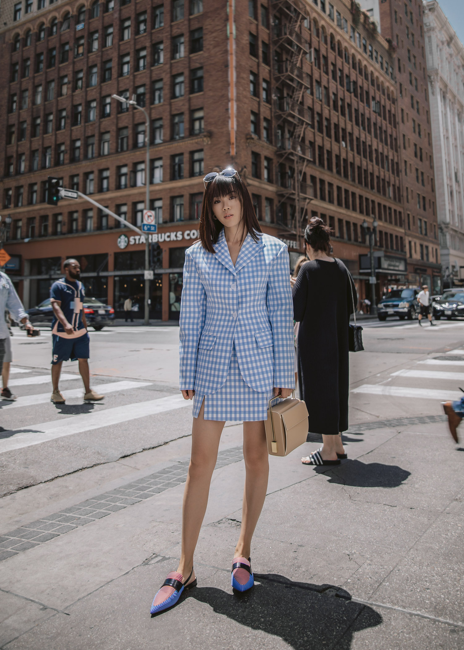 gingham matching set blazer skirt in Los Angeles