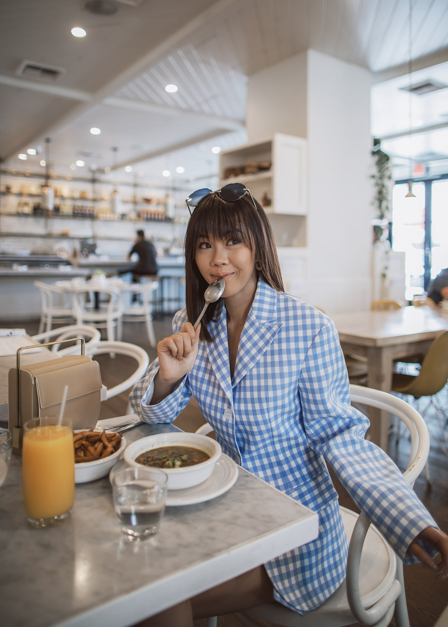 gingham matching set blazer skirt in Los Angeles