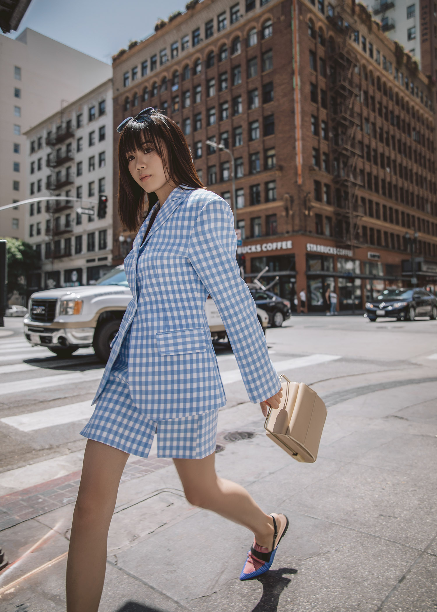 gingham matching set blazer skirt in Los Angeles